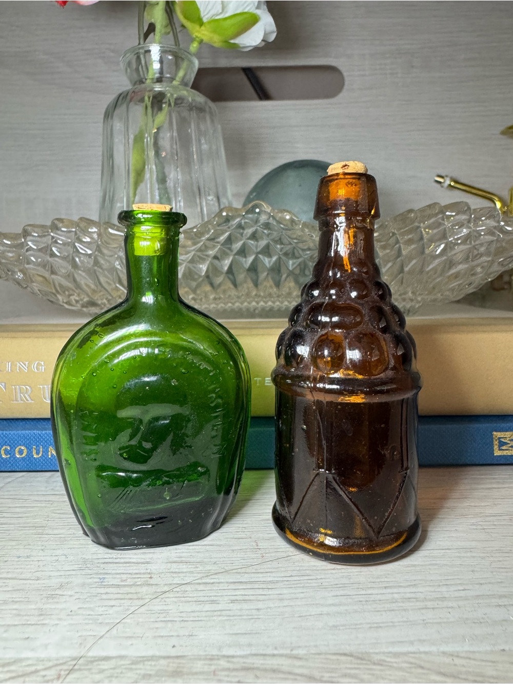 Vintage Mini Glass Bottles Bundle Green George Washington Amber Drum Grapes